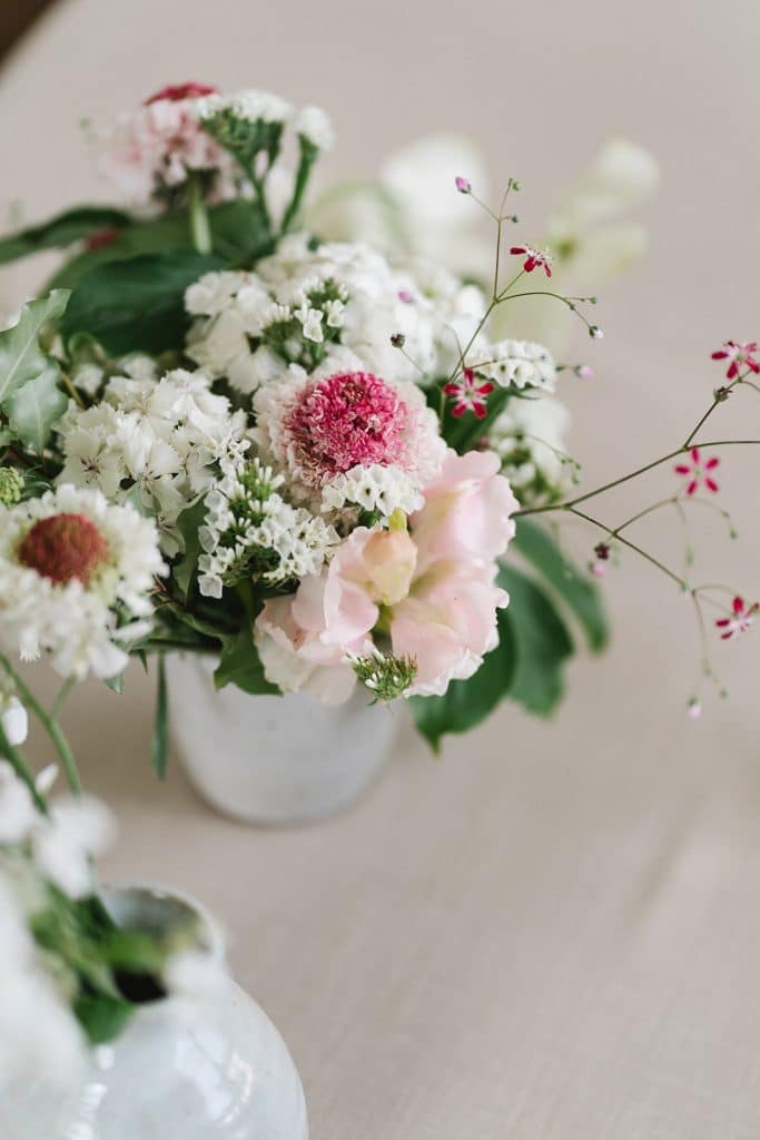 pinks and white flowers in a vase